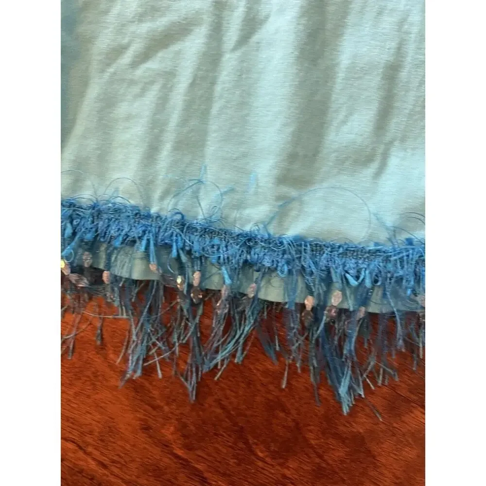 Vintage LAT‎ XL Blue Flower Beaded Tassel Pocket Tee T-Shirt